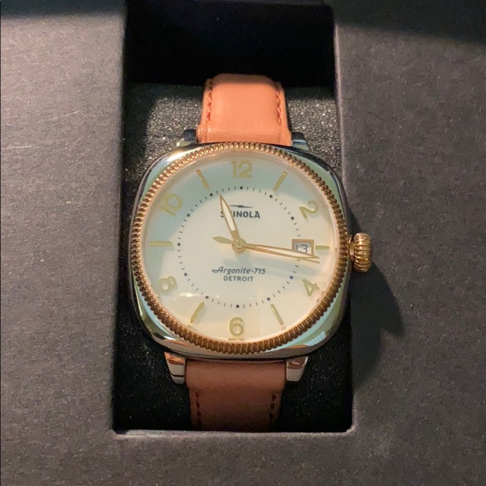 Shinola Women's Gold-Tone Case White Dial Tan Leather Strap Watch